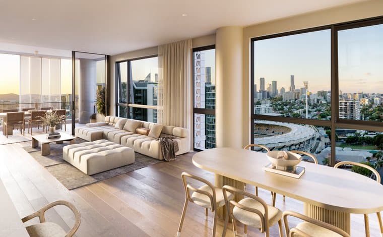 A penthouse with a skyline view