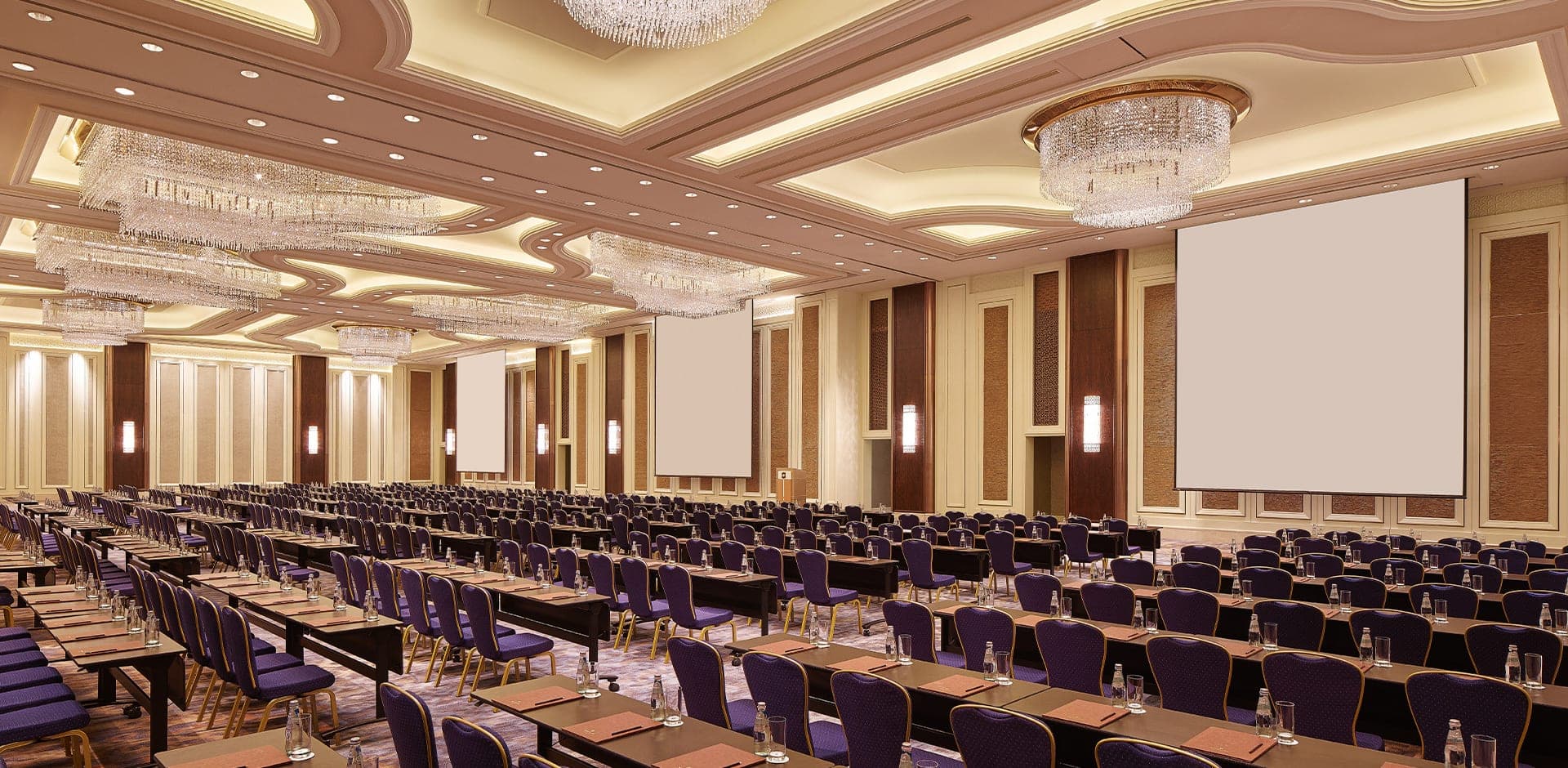 A conference room laid out with chairs and equipment