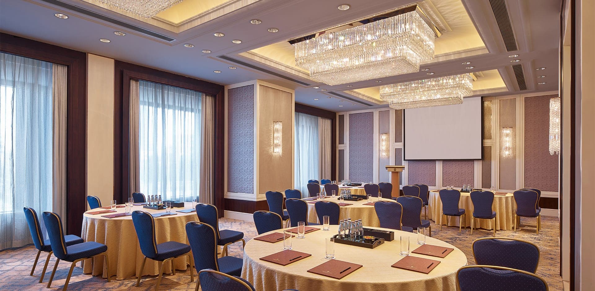 A ballroom dressed for an event