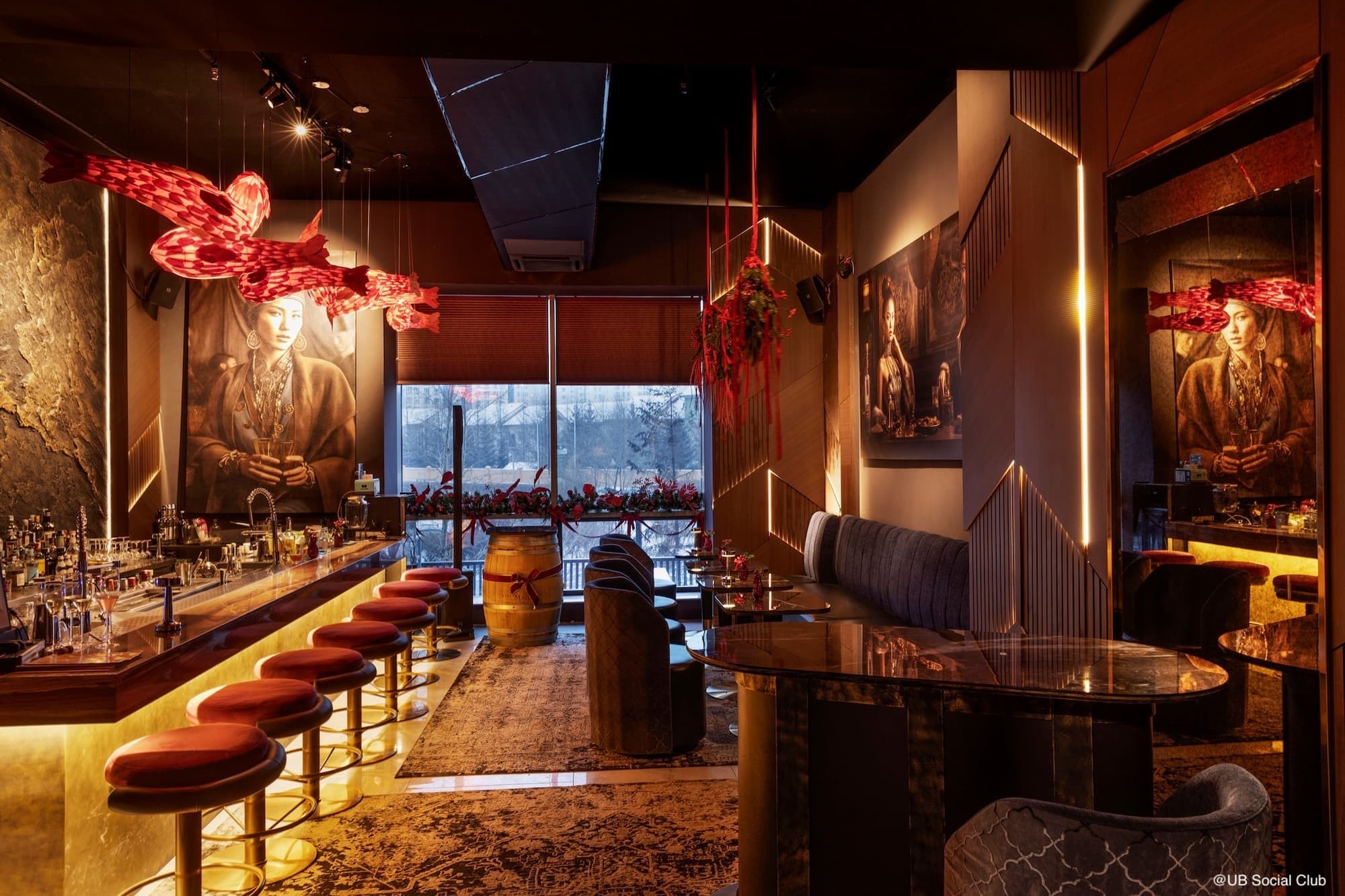 A restaurant space set for a gathering